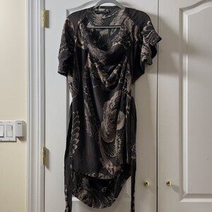 Vintage All Saints Titan Dress with Owl Print UK10 US6 Silk